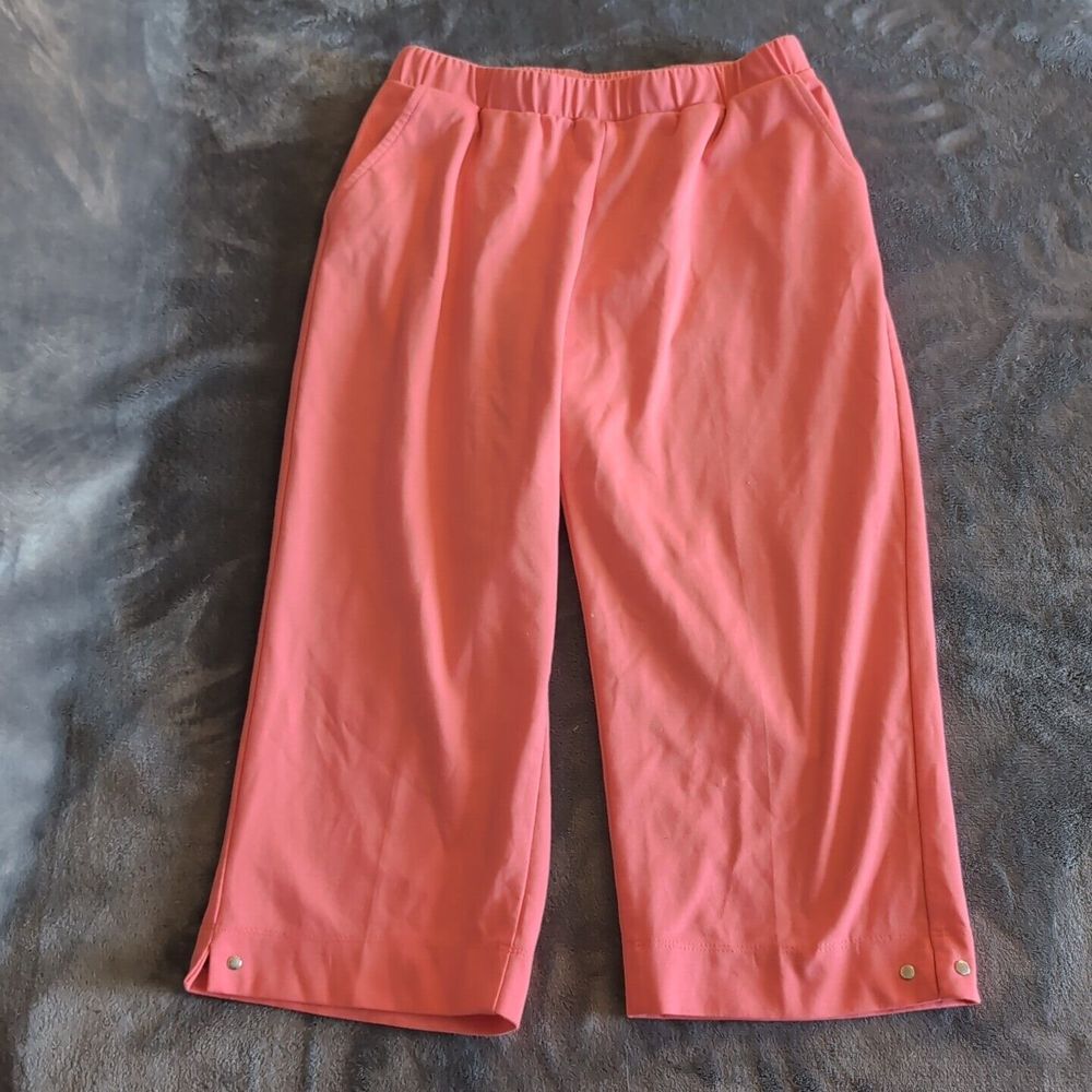 ALIA Women Petite Capris Coral Pink Elastic Waist Pockets Size 8P